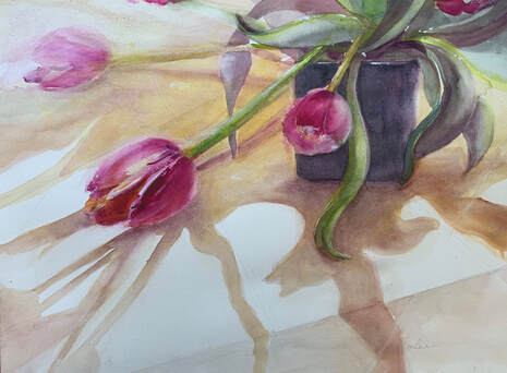 watercolor pink tulips painting