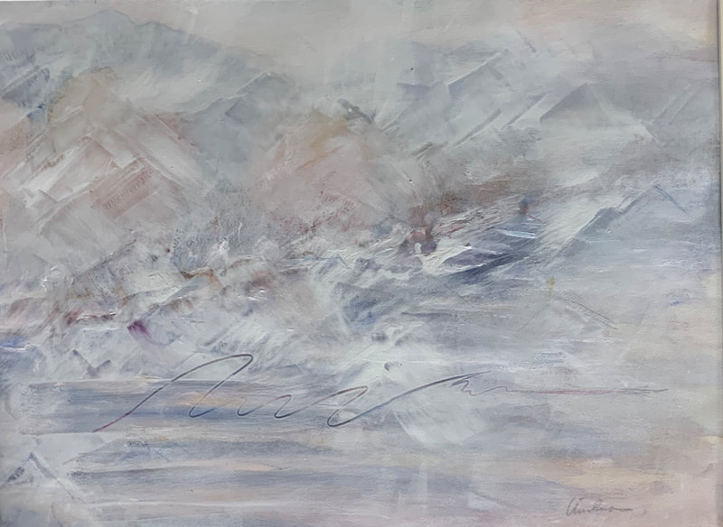 watercolor abstract painting himalayas in winter storm
