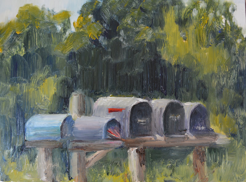 oil painting mail boxes with red letter