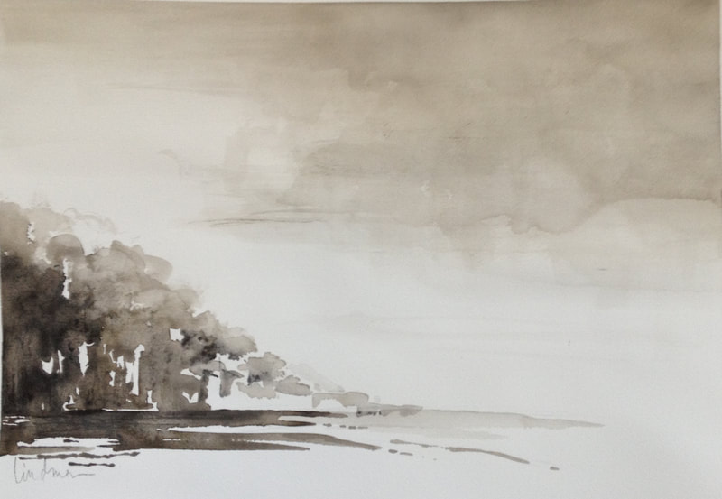watercolor abstract black and white and sepia painting seashore